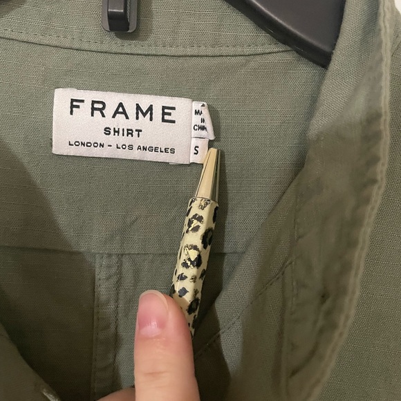 Frame Green Cotton Button Down Tunic Streetwear Natural Fibers Military Small - Picture 7 of 9